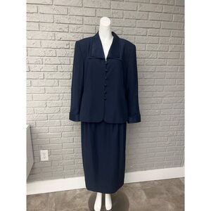 Executive Collection Women Long Sleeve Navy 2 Piece Skirt Suit Size 16